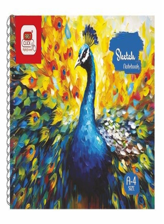 FIRST CLICK دفتر رسم فيرست كليك، مقاس A4، 140 غرام/متر مربع، 50 ورقة + 50 ورقة زبدة، (100 صفحة) دفتر رسم حلزوني مثالي للرسم والتلوين. (تصميم الغلاف حسب المتوفر) ورق أبيض ناصع - Image 1